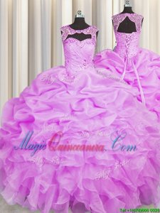 Pick Ups Floor Length Lilac 15 Quinceanera Dress Scoop Sleeveless Lace Up