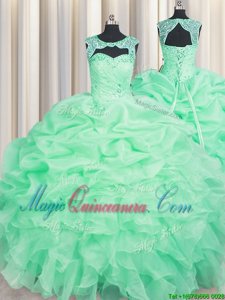 Attractive Pick Ups Ball Gowns Sweet 16 Dresses Apple Green Scoop Organza Sleeveless Floor Length Lace Up