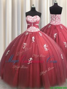 Sweet Wine Red Vestidos de Quinceanera Military Ball and Sweet 16 and Quinceanera and For with Beading and Appliques Sweetheart Sleeveless Lace Up