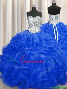 Organza Sleeveless Floor Length 15th Birthday Dress and Beading and Ruffles