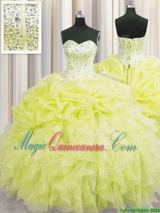 Gorgeous Visible Boning Sleeveless Beading and Ruffles Lace Up Vestidos de Quinceanera