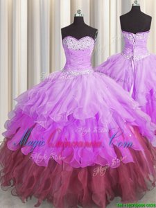 Multi-color Lace Up Sweetheart Beading and Ruffles and Ruffled Layers and Pick Ups Sweet 16 Dresses Organza Sleeveless