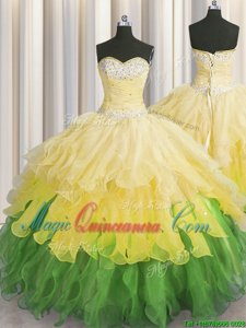 Excellent Multi-color Sleeveless Beading and Ruffles and Ruffled Layers and Sequins Floor Length Sweet 16 Dresses