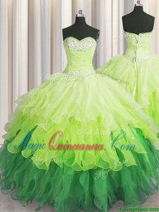 Beauteous Sequins Ruffled Sweetheart Sleeveless Lace Up Quinceanera Dresses Multi-color Organza