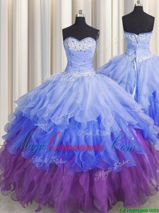 Wonderful Floor Length Zipper Sweet 16 Quinceanera Dress Multi-color and In for Military Ball and Sweet 16 and Quinceanera with Beading and Ruffles and Ruffled Layers and Sequins