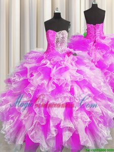 Multi-color Lace Up Sweetheart Beading and Ruffles and Ruching Quinceanera Gowns Organza Sleeveless