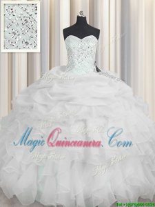 White Sleeveless Beading and Ruffles Floor Length Vestidos de Quinceanera