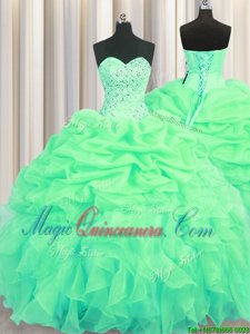 Sweetheart Sleeveless Organza Sweet 16 Dress Beading and Ruffles and Pick Ups Lace Up