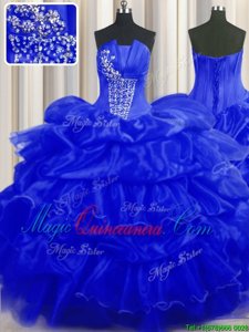 Trendy Pick Ups Ball Gowns Quinceanera Gown Royal Blue Strapless Organza Sleeveless Floor Length Lace Up