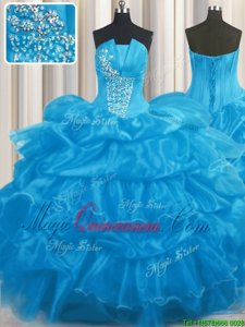 Pick Ups Baby Blue Sleeveless Organza Lace Up Quinceanera Gown for Military Ball and Sweet 16 and Quinceanera