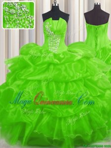 Organza Sleeveless Floor Length Quinceanera Dresses and Beading and Ruffled Layers and Pick Ups