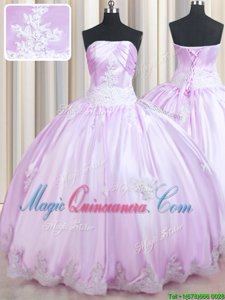 Pretty Lilac Taffeta Lace Up Quinceanera Dress Sleeveless Floor Length Beading and Appliques