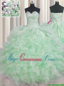 Custom Made Organza Sweetheart Sleeveless Lace Up Beading and Ruffles 15 Quinceanera Dress in