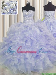 Purple Quinceanera Gowns Military Ball and Sweet 16 and Quinceanera and For with Beading and Ruffles Sweetheart Sleeveless Lace Up
