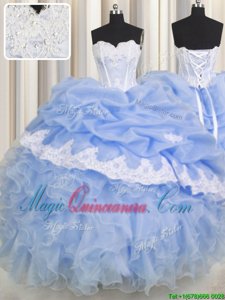 Ruffled Sweetheart Sleeveless Lace Up Sweet 16 Dress Lavender Organza