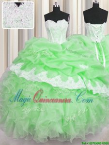 Beading and Appliques and Ruffles and Pick Ups Quinceanera Gown Lace Up Sleeveless Floor Length