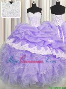 Lavender Sweetheart Neckline Beading and Appliques and Ruffles and Pick Ups Vestidos de Quinceanera Sleeveless Lace Up