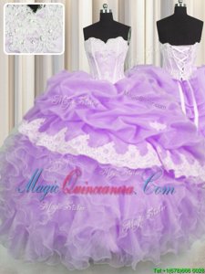 Sweetheart Sleeveless Organza Quinceanera Dresses Beading and Appliques and Ruffles and Pick Ups Lace Up