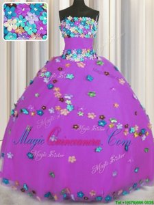 Stylish Sleeveless Lace Up Floor Length Hand Made Flower Quinceanera Gown