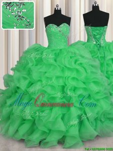Free and Easy Apple Green Sleeveless Beading and Ruffles Floor Length Sweet 16 Dresses