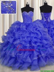 Beauteous Sleeveless Lace Up Floor Length Beading and Ruffles Sweet 16 Dress