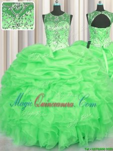 See Through Floor Length Quinceanera Gowns Scoop Sleeveless Lace Up