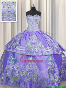 Pretty Lavender Ball Gowns Beading and Embroidery Sweet 16 Dresses Lace Up Taffeta Sleeveless Floor Length