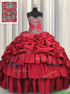 Affordable Sleeveless Beading and Embroidery and Ruffled Layers and Pick Ups Lace Up Quinceanera Dresses with Black Brush Train