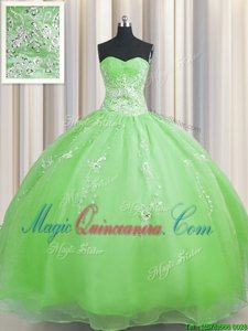 Zipper Up Ball Gowns 15th Birthday Dress Yellow Green Sweetheart Organza Sleeveless Floor Length Zipper