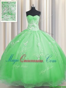 Traditional Zipper Up Floor Length Quinceanera Dress Organza Sleeveless Beading and Appliques