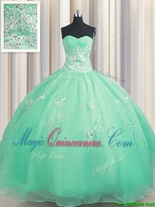 Zipper Up Apple Green Sleeveless Beading and Appliques Floor Length Sweet 16 Dress