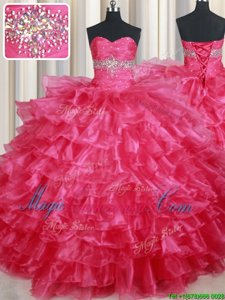 Inexpensive Organza Sleeveless Floor Length Quinceanera Dresses and Ruffled Layers