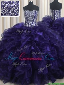 Wonderful Purple Sweetheart Neckline Beading and Ruffles Sweet 16 Dresses Sleeveless Lace Up