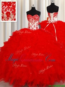 Sweetheart Sleeveless Organza Sweet 16 Dress Beading and Appliques and Ruffles and Sequins Lace Up