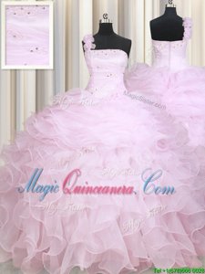 Popular One Shoulder Sleeveless Beading and Ruffles Zipper Quinceanera Dress