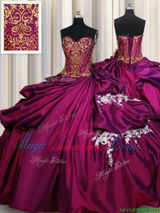 Beading and Appliques and Pick Ups Sweet 16 Dresses Fuchsia Lace Up Sleeveless Floor Length