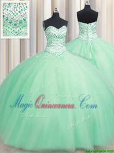 Ball Gowns Ball Gown Prom Dress Apple Green Sweetheart Tulle Sleeveless Floor Length Lace Up