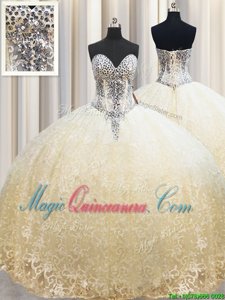 Champagne Lace Up Sweet 16 Dress Beading and Appliques Sleeveless Floor Length