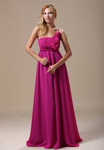 One Shoulder Dama Dresses In Fuchsia with Hand Made Flowers