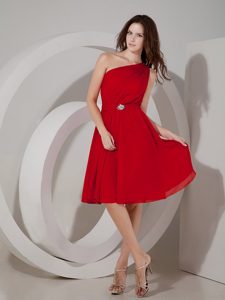 Custom Made One Shoulder Chiffon Wine Red Dama Dresses