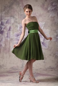 Olive Green Chiffon Short Dama Quinceanera Dress with Sashes