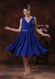 Royal Blue V-neck with Flowers Quinceanera Dama Dresses in Bergen