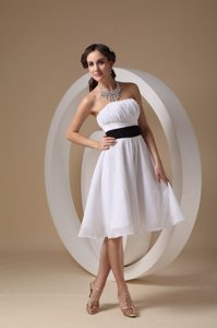 White Strapless Knee-length Chiffon with Sash Dama Dress in Cambridge