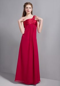 Wine Red One Shoulder Floor-length Chiffon Dresses for Damas in Chester