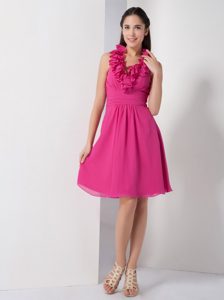 Hot Pink Halter Knee-length Chiffon Dresses for Damas in Bergen