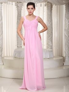 Baby Pink Straps Floor-length Chiffon Dresses for Damas in Buckden