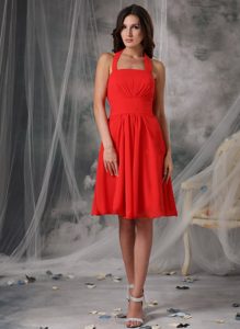 Discount Red Halter Empire Chiffon Quinceanera Dama Dresses in London