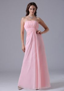 Baby Pink Floor-length Strapless Chiffon Dama Dress in Paris