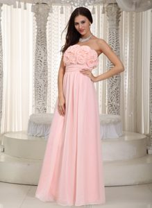 Flowery and Ruched Floor Length Pink Quinceanera Dama Dress 2013