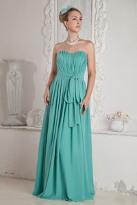 Ruches Sash Floor Length Turquoise Quinceanera Dama Dresses 2014